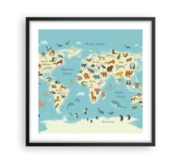 Cuadro Poster de Pared 50x50cm Póster Marco Animales El Mundo Mapa Wall Art