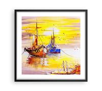 Cuadro Poster de Pared 50x50cm Póster Marco Barcos Sol mar viajes Wall Art