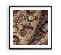 Cuadro Poster de Pared 50x50cm Póster Marco Cartografía Vintage Brújula Wall Art