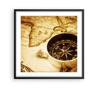 Cuadro Poster de Pared 50x50cm Póster Marco Compás viejo viajando viaje Wall Art