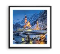 Cuadro Poster de Pared 50x50cm Póster Marco Festivo Iglesia Nieve Wall Art