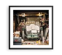 Cuadro Poster de Pared 50x50cm Póster Marco Histórico Coche Garaje Wall Art