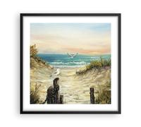 Cuadro Poster de Pared 50x50cm Póster Marco Impresionismo Gaviotas Costa Art