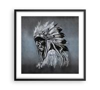 Cuadro Poster de Pared 50x50cm Póster Marco Indio Penacho Hombre Wall Art Prints