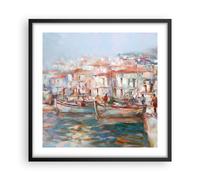 Cuadro Poster de Pared 50x50cm Póster Marco Isla Barcos Puerto Wall Art Prints