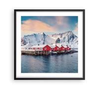 Cuadro Poster de Pared 50x50cm Póster Marco Lofoten Aldea Pesca Wall Art Prints