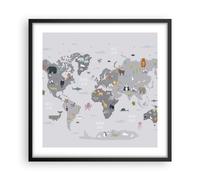 Cuadro Poster de Pared 50x50cm Póster Marco Mapa El Mundo Continentes Wall Art