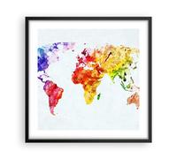 Cuadro Poster de Pared 50x50cm Póster Marco Mundo mapa colorido continentes Art