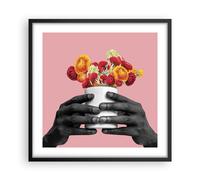 Cuadro Poster de Pared 50x50cm Póster Marco Negro Mano Flores Wall Art Prints