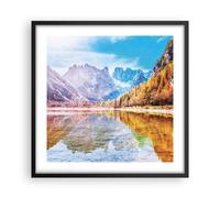 Cuadro Poster de Pared 50x50cm Póster Marco Otoño Paisaje Montañas Wall Art