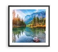Cuadro Poster de Pared 50x50cm Póster Marco Paisaje Montañas Amanecer Wall Art