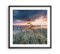 Cuadro Poster de Pared 50x50cm Póster Marco Playa Hierba Horizonte Wall Art