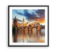 Cuadro Poster de Pared 50x50cm Póster Marco Praga puente historia río Wall Art