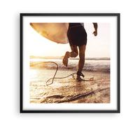 Cuadro Poster de Pared 50x50cm Póster Marco Surf Playa Alegría Wall Art Prints