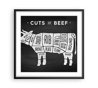 Cuadro Poster de Pared 50x50cm Póster Marco Vaca carne cocinar gráfico Wall Art