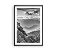 Cuadro Poster de Pared 50x70cm Marco Blanco Y Negro Paisaje Montañas Wall Art