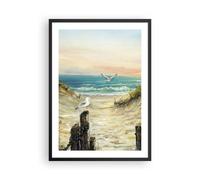 Cuadro Poster de Pared 50x70cm Marco Impresionismo Gaviotas Costa Wall Art