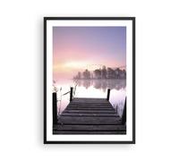 Cuadro Poster de Pared 50x70cm Marco Mañana salida del sol niebla lago Wall Art