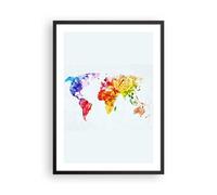 Cuadro Poster de Pared 50x70cm Marco Mundo mapa colorido continentes Wall Art
