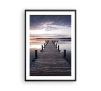 Cuadro Poster de Pared 50x70cm Marco Pasarela lago puesta de sol noche Wall Art