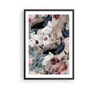 Cuadro Poster de Pared 50x70cm Marco pavos reales pichones flamencos Wall Art