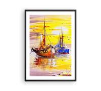 Cuadro Poster de Pared 50x70cm Póster Marco Barcos Sol mar viajes Wall Art