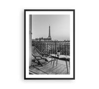 Cuadro Poster de Pared 50x70cm Póster Marco Blanco Y Negro París Balcón Wall Art