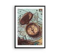 Cuadro Poster de Pared 50x70cm Póster Marco Brújula Vintage Mapa Wall Art Prints