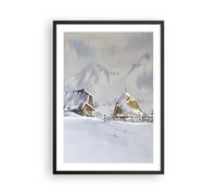 Cuadro Poster de Pared 50x70cm Póster Marco Casa Montañas Nieve Wall Art Prints