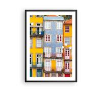 Cuadro Póster Marco Negro 50x70 cm Arquitectura Ciudades - 4249 - P2B | Casas Ribeira Oporto Moderno Vertical Cuadros de Pared Decoración Cuadro Decorativo Salón Dormitorio Cocina Lámina ARTTOR