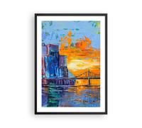 Cuadro Poster de Pared 50x70cm Póster Marco Ciudad Puente Empasto Wall Art