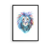 Cuadro Poster de Pared 50x70cm Póster Marco Colorido león melena Wall Art Prints