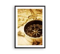 Cuadro Poster de Pared 50x70cm Póster Marco Compás viejo viajando viaje Wall Art