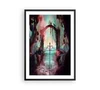 Cuadro Poster de Pared 50x70cm Póster Marco Fantasía Puerta Jardín Wall Art