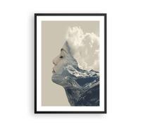 Cuadro Poster de Pared 50x70cm Póster Marco Gráficos Mujer Montañas Wall Art