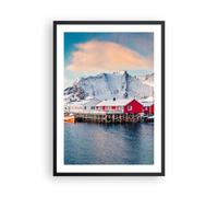 Cuadro Poster de Pared 50x70cm Póster Marco Lofoten Aldea Pesca Wall Art Prints