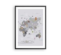 Cuadro Poster de Pared 50x70cm Póster Marco Mapa El Mundo Continentes Wall Art