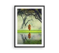 Cuadro Poster de Pared 50x70cm Póster Marco Monje Bosque Niebla Wall Art Prints