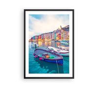 Cuadro Poster de Pared 50x70cm Póster Marco Oporto Barcos Los Colores Wall Art