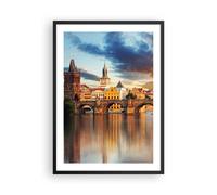 Cuadro Poster de Pared 50x70cm Póster Marco Praga puente historia río Wall Art