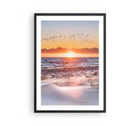 ARTTOR Cuadro Póster Marco Negro 50x70 cm Paisajes Marino - 4727 - P2B | Sol Playa Pájaros Moderno Vertical Cuadros de Pared Decoración Cuadro Decorativo Salón Dormitorio Cocina Lámina ARTTOR
