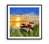 Cuadro Poster de Pared 60x60cm Barco lago puesta del sol verano la gente Art