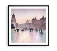 Cuadro Poster de Pared 60x60cm Marco Acuarela Ciudad Monumentos Históricos Art