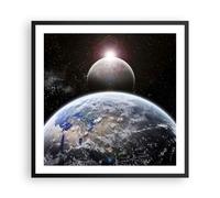 Cuadro Poster de Pared 60x60cm Marco Apocalipsis Meteorito Estrellas Planeta Art