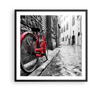 Cuadro Poster de Pared 60x60cm Marco Calle bicicletas adoquines edificio Art