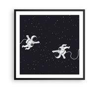 Cuadro Poster de Pared 60x60cm Marco Dibujos animados astronautas cosmos Art