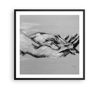 Cuadro Poster de Pared 60x60cm Marco Escrito A Mano Manos Blanco Y Negro Art