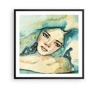 Cuadro Poster de Pared 60x60cm Póster Marco Acuarela Mujer Emociones Wall Art