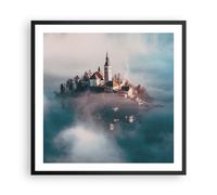 Cuadro Poster de Pared 60x60cm Póster Marco Alpes Bled Iglesia Wall Art Prints
