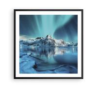 Cuadro Poster de Pared 60x60cm Póster Marco Amanecer Polar Montañas Wall Art
